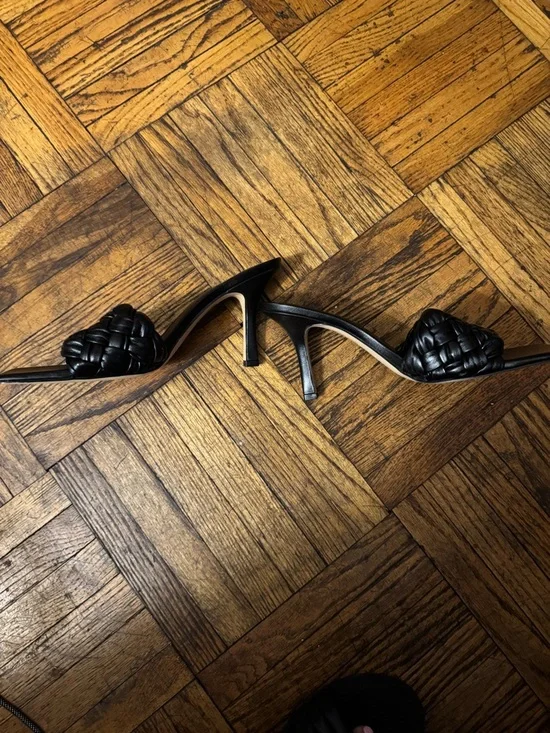 Marc Fisher Black Braided Square-Toe Slide Mules - Picture 2 of 5